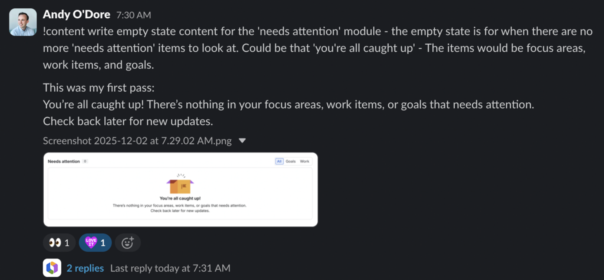 Screenshot of the Content Assistant agent in Slack